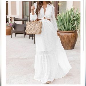 Pink Lily: All I Ever Asked White Ring Detail Maxi Dress - XL